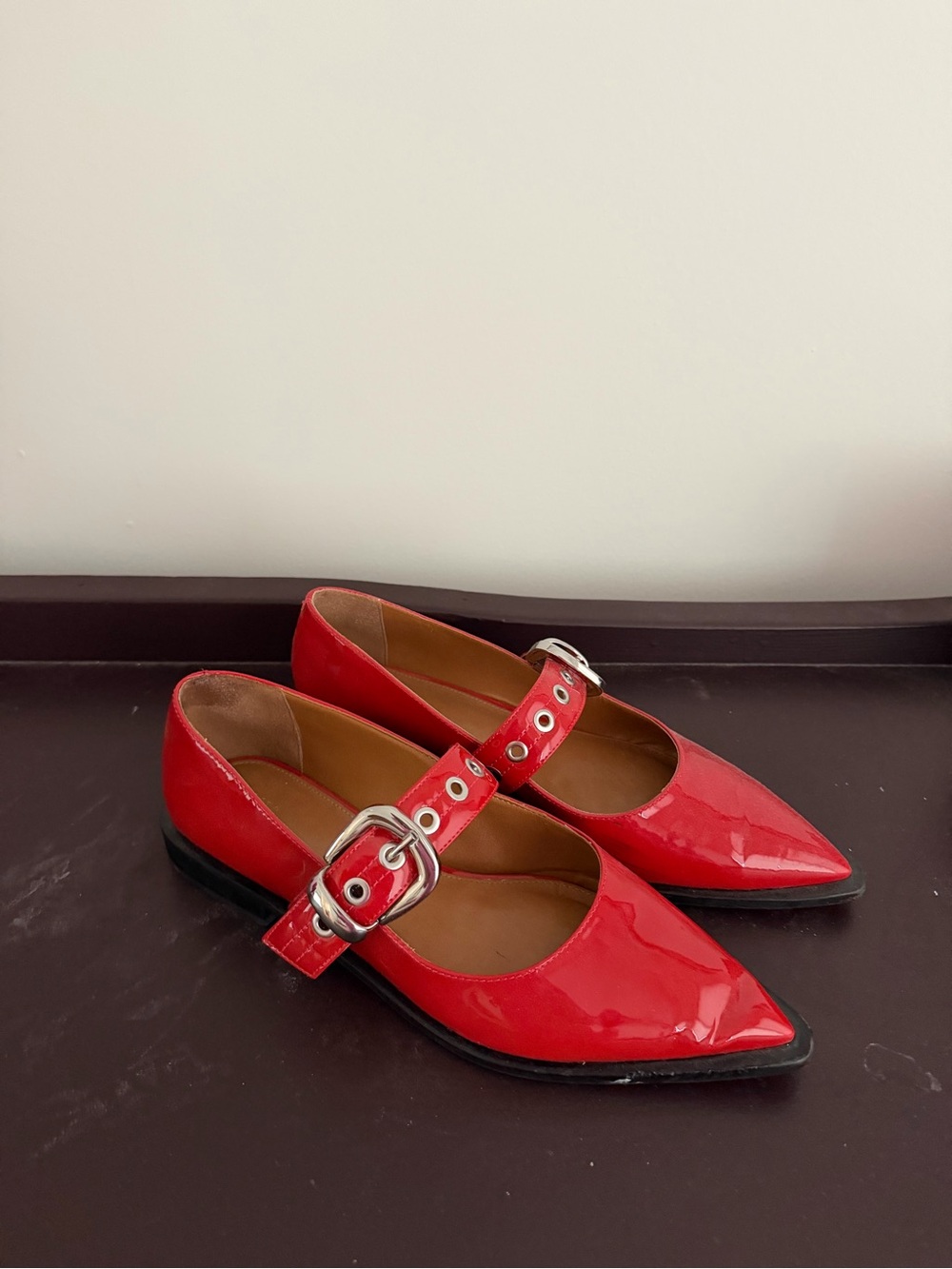 Anthropologie Maeve Pointed-Toe Moto Mary Jane Flats
